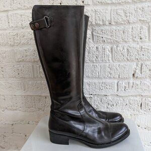 BLACK LEATHER RIDING BOOTS, BROWNS SIZE 9